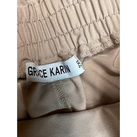 Grace Karin Women’s Paperbag Waist Belted Pants Beige Size 2XL - Picture 2 of 5